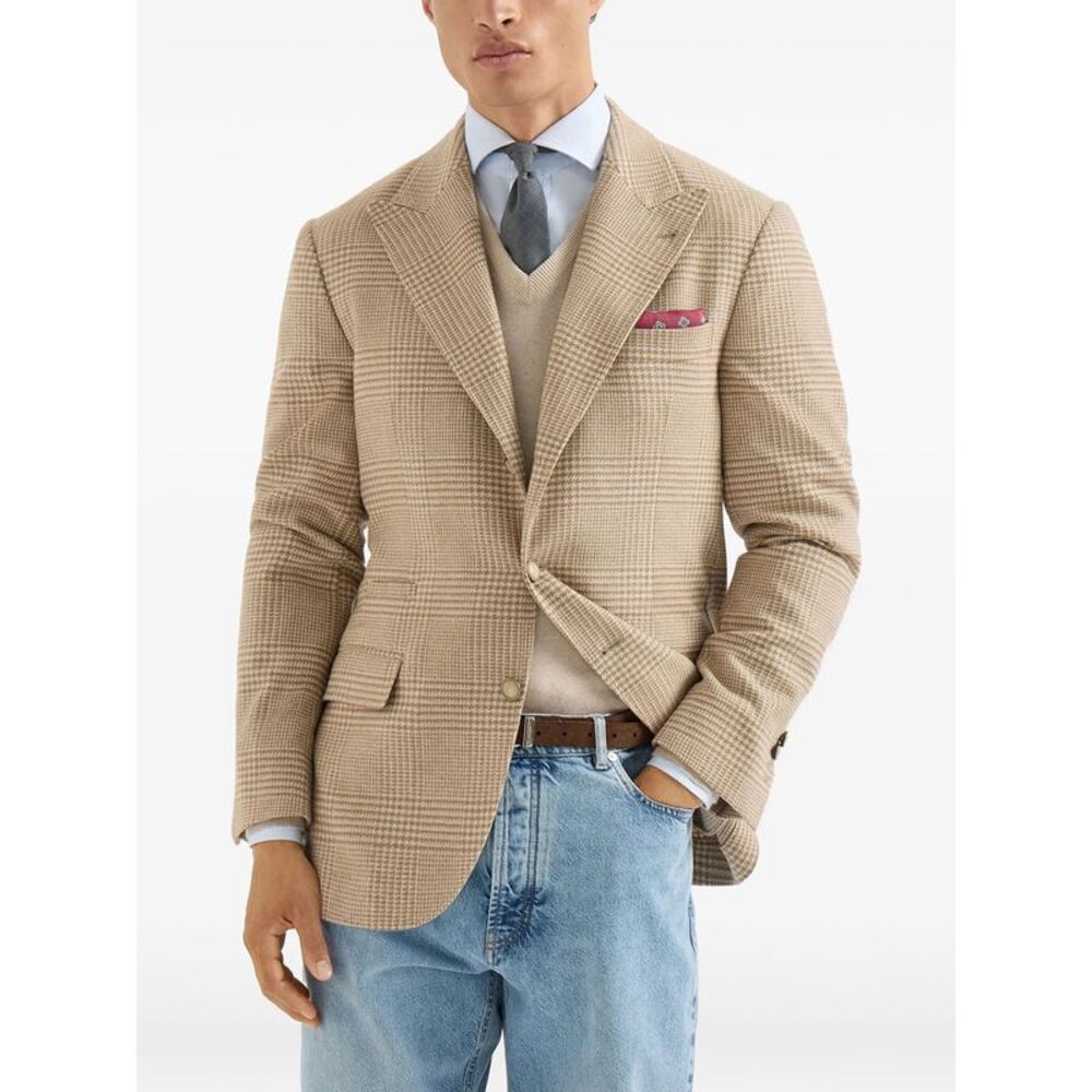 Brunello Cucinelli Men Cashmere Blend Checked Single-Breasted Blazer - Picture 2 of 6